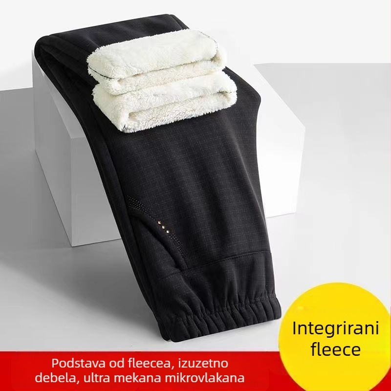 Ženske hlače s flis podstavom, visokim strukom, ravnim krojem, duge, od TR tkanine, srednje debljine
