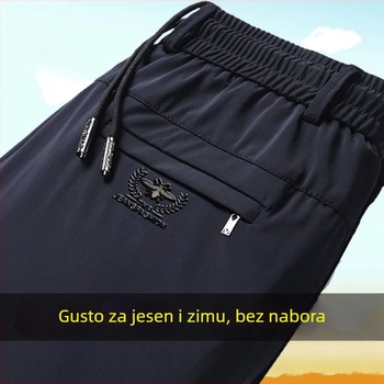 Muške casual hlače ravnog kroja, visoki struk, zip zatvarač, debela tkanina