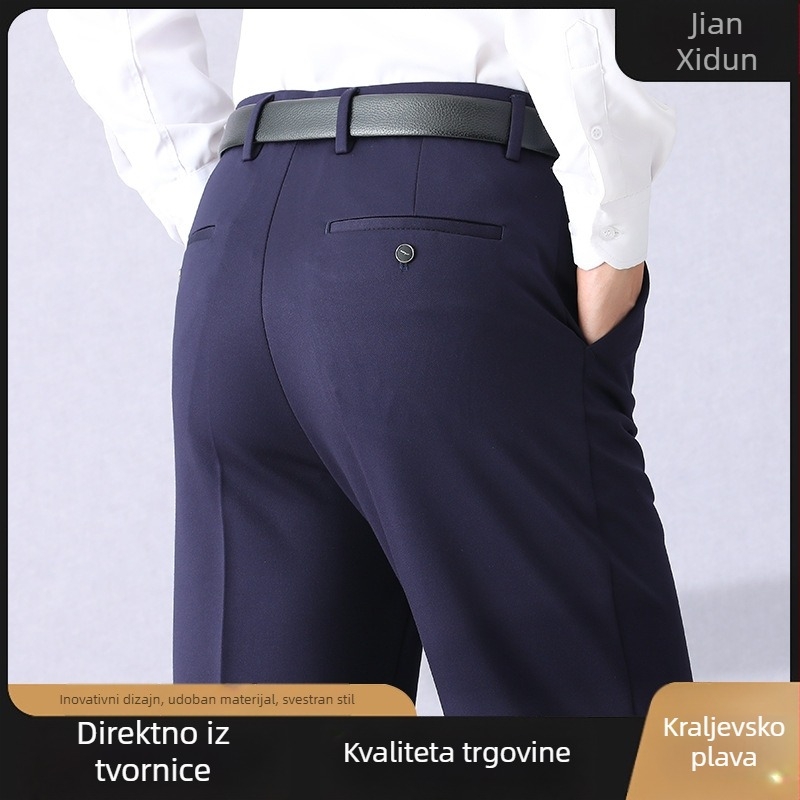 Muške poslovno-ležerne hlače, visoki struk, ravni kroj, najlonsko-viskozna smjesa, debela tkanina