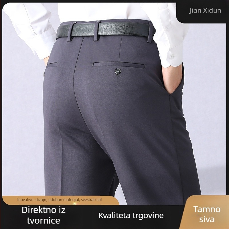 Muške poslovno-ležerne hlače, visoki struk, ravni kroj, najlonsko-viskozna smjesa, debela tkanina
