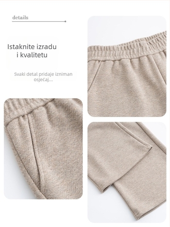 Elastične hlače visokog struka ravnog kroja s flis podstavom za jesen-zimu 2025, TR tkanina PVC ≤30%, jedinstven uzorak