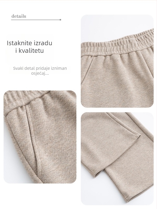 Elastične hlače visokog struka ravnog kroja s flis podstavom za jesen-zimu 2025, TR tkanina PVC ≤30%, jedinstven uzorak