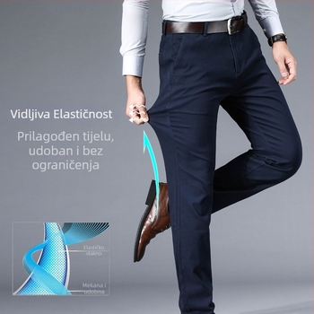 Muške poslovne casual hlače, visoki struk, elastan-pamučna mješavina, bez glačanja, ravni kroj