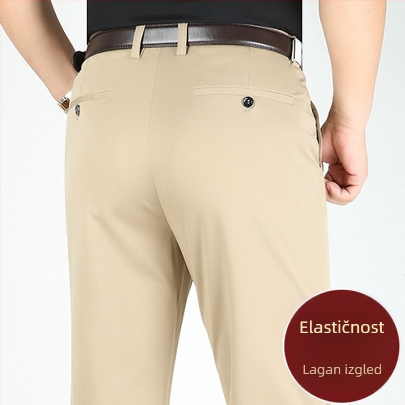 Muške poslovne casual hlače, visoki struk, elastan-pamučna mješavina, bez glačanja, ravni kroj