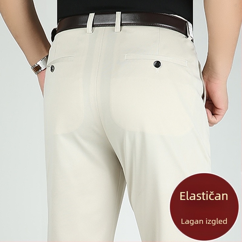 Muške poslovne casual hlače, visoki struk, elastan-pamučna mješavina, bez glačanja, ravni kroj