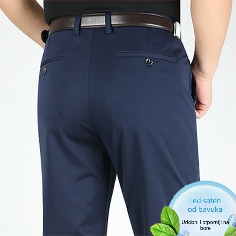 Muške poslovne casual hlače, visoki struk, elastan-pamučna mješavina, bez glačanja, ravni kroj