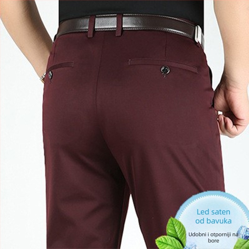 Muške poslovne casual hlače, visoki struk, elastan-pamučna mješavina, bez glačanja, ravni kroj
