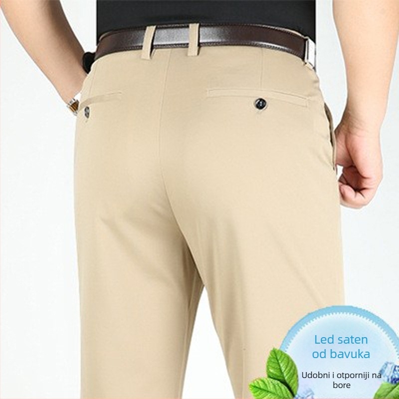 Muške poslovne casual hlače, visoki struk, elastan-pamučna mješavina, bez glačanja, ravni kroj