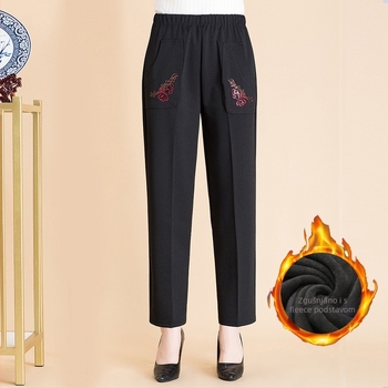 Ženske zimske hlače s flis podstavom, debele, ravnog kroja, visoki struk, mikroelastičnost, casual stil