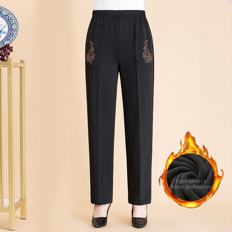 Ženske zimske hlače s flis podstavom, debele, ravnog kroja, visoki struk, mikroelastičnost, casual stil