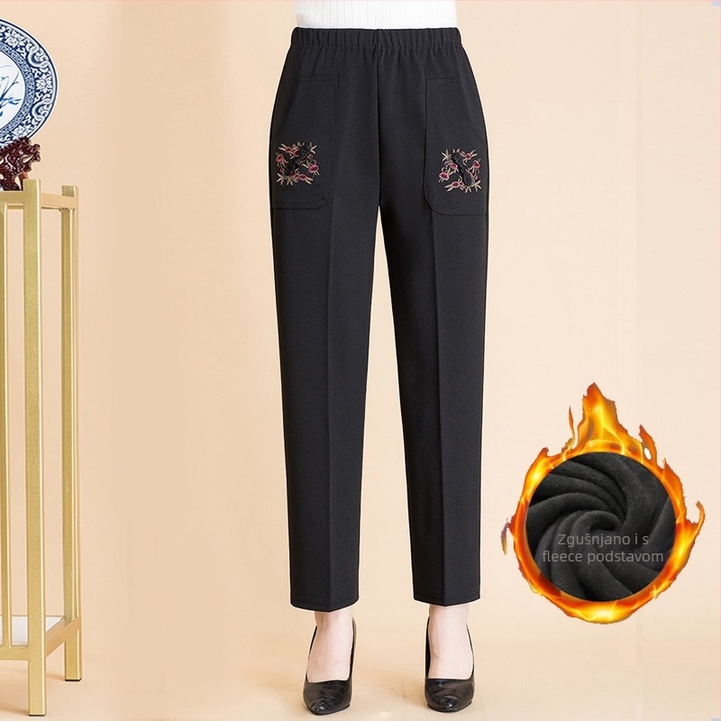 Ženske zimske hlače s flis podstavom, debele, ravnog kroja, visoki struk, mikroelastičnost, casual stil