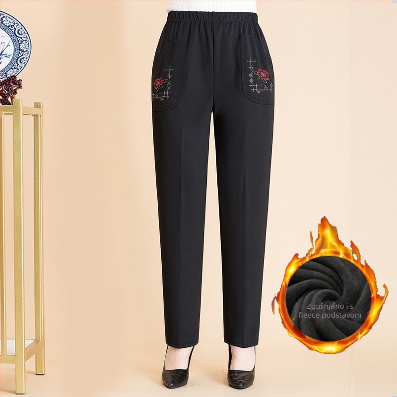 Ženske zimske hlače s flis podstavom, debele, ravnog kroja, visoki struk, mikroelastičnost, casual stil