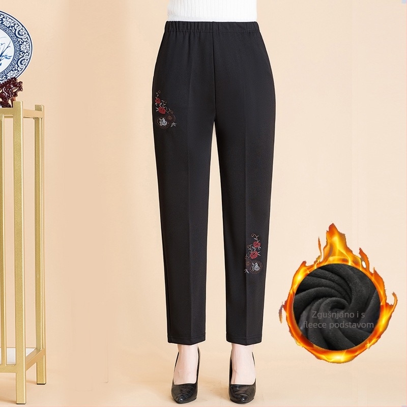 Ženske zimske hlače s flis podstavom, debele, ravnog kroja, visoki struk, mikroelastičnost, casual stil