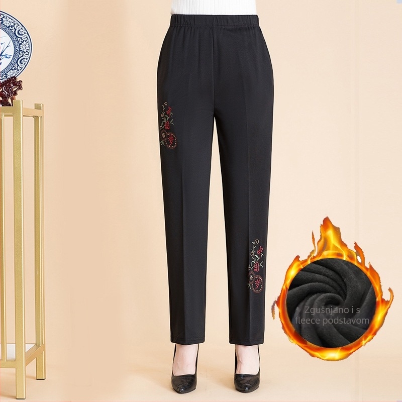 Ženske zimske hlače s flis podstavom, debele, ravnog kroja, visoki struk, mikroelastičnost, casual stil