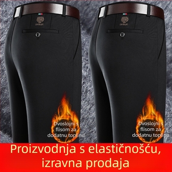 Muške hlače u poslovno-kav casual stilu, visok pojas, ravni kroj, fleec podstava, poliester mješavina, zatvarač