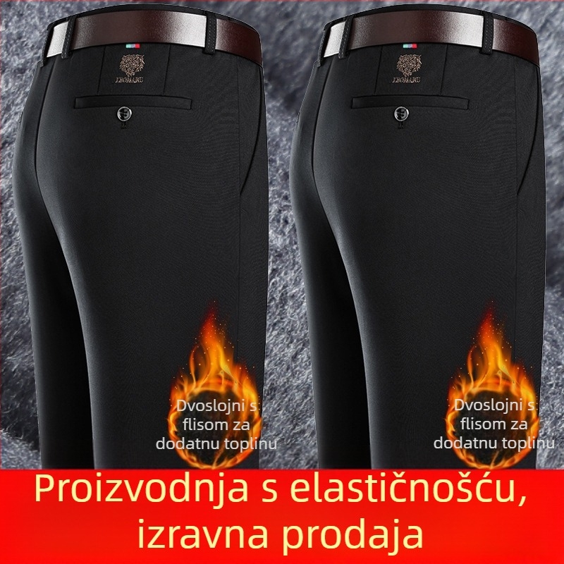 Muške hlače u poslovno-kav casual stilu, visok pojas, ravni kroj, fleec podstava, poliester mješavina, zatvarač
