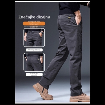 Muške hlače ravnog kroja za poslovnu svakodnevicu, gusta jesenja tkanina, srednji pojas, zatvarač, mikroelastičnost, džepovi