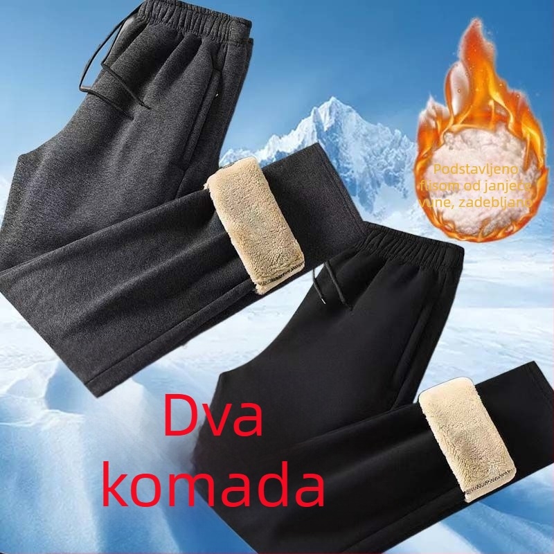 Muške zimske hlače s flisom, ravni kroj, elastični pojas, udobne za svakodnevno nošenje, materijal poliester-bambus vlakna