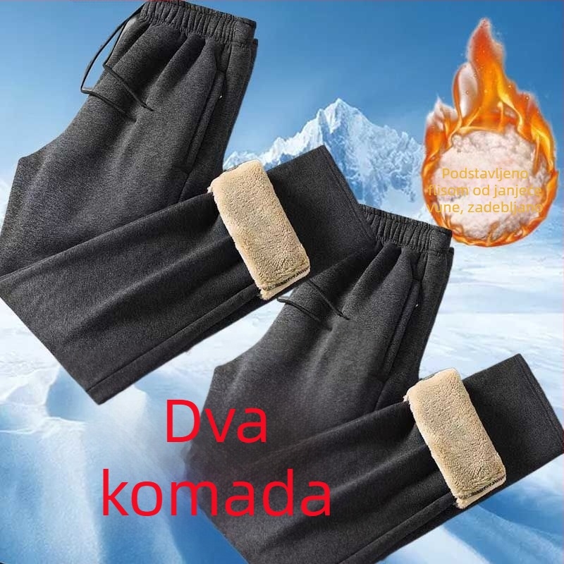 Muške zimske hlače s flisom, ravni kroj, elastični pojas, udobne za svakodnevno nošenje, materijal poliester-bambus vlakna