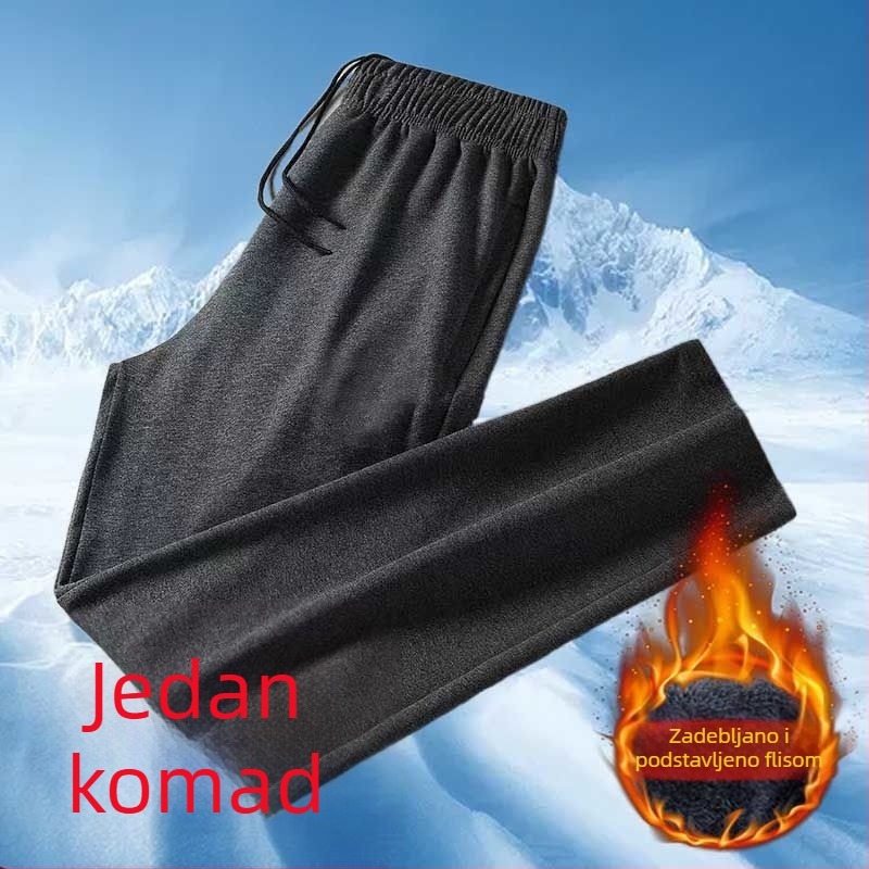 Muške zimske hlače s flisom, ravni kroj, elastični pojas, udobne za svakodnevno nošenje, materijal poliester-bambus vlakna