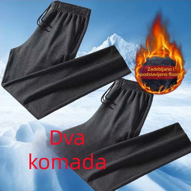 Muške zimske hlače s flisom, ravni kroj, elastični pojas, udobne za svakodnevno nošenje, materijal poliester-bambus vlakna