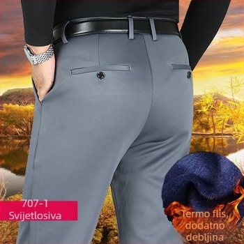 Muške zimske hlače s fleece podstavom, četverostruka elastičnost, visoki struk, ravni kroj, opuštena silueta, plus veličina
