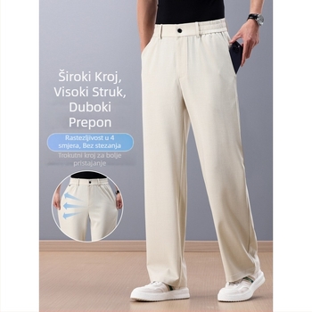 Muške hlače od Tencel i lana, visokim pojasom, širokih nogavica, ležerne za ljeto, lagan straight kroj