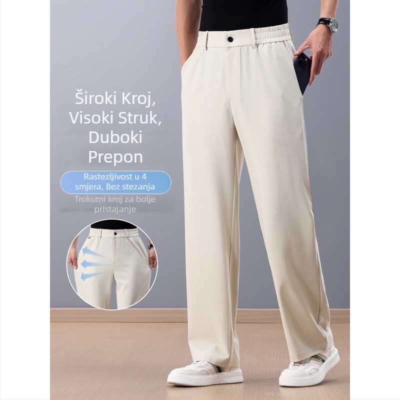 Muške hlače od Tencel i lana, visokim pojasom, širokih nogavica, ležerne za ljeto, lagan straight kroj