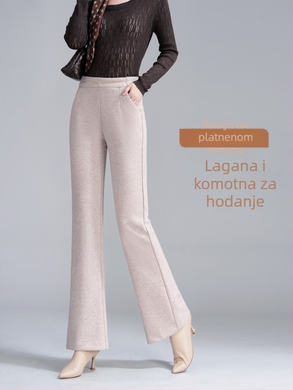 Ženske vunene hlače s visokim strukom i klasičnim krojem, mikroelastičnost, debeli materijal, jesensko-zimska sezona