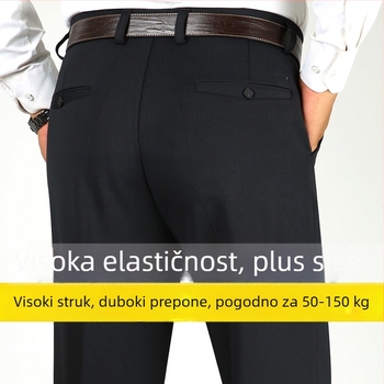 Hlače za muškarce jesen-zima, debeli materijal, visok pojas, ravni kroj, plus veličina, svakodnevna uporaba