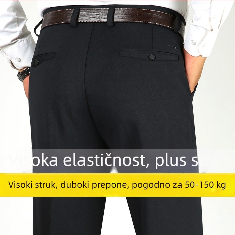 Hlače za muškarce jesen-zima, debeli materijal, visok pojas, ravni kroj, plus veličina, svakodnevna uporaba