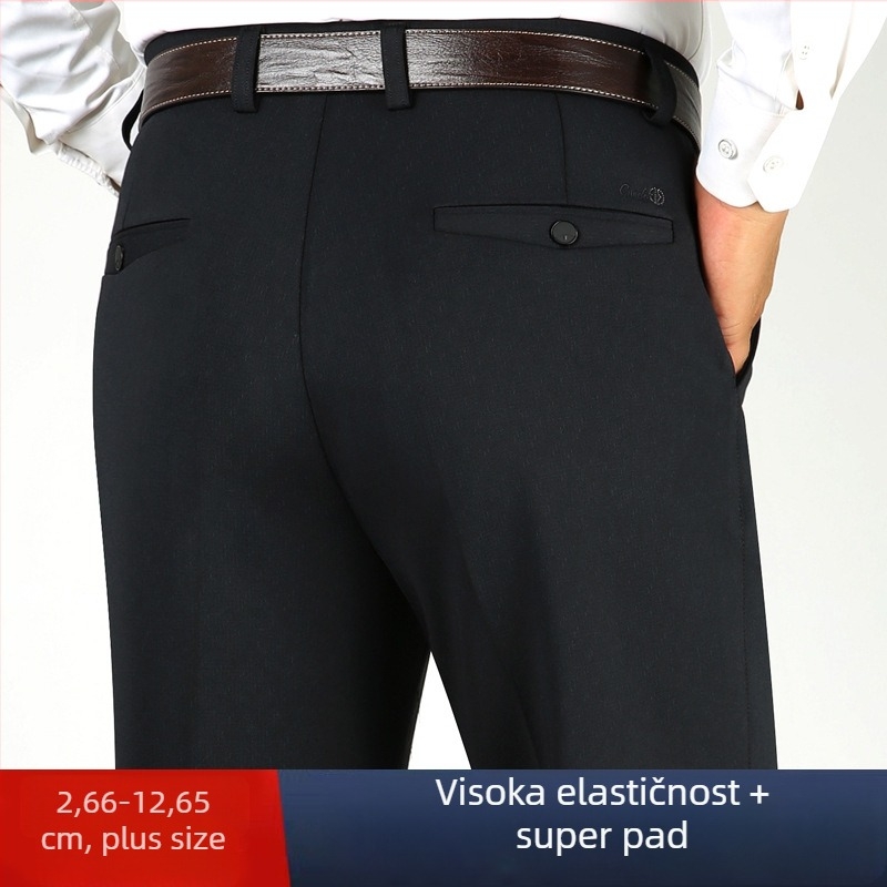 Hlače za muškarce jesen-zima, debeli materijal, visok pojas, ravni kroj, plus veličina, svakodnevna uporaba