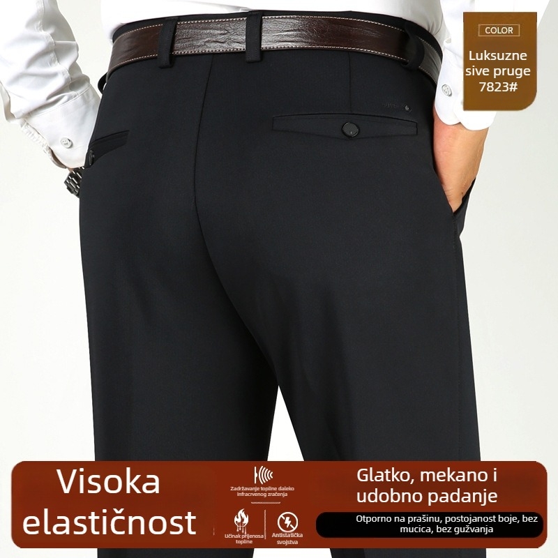 Hlače za muškarce jesen-zima, debeli materijal, visok pojas, ravni kroj, plus veličina, svakodnevna uporaba