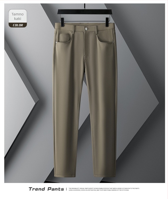 Muške ravne hlače za poslovni casual stil, srednji pojas, s kaiš, zatvarač, debela zimska tkanina, mikroelastičnost, džakard uzorak