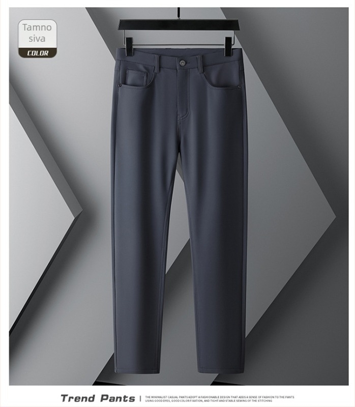 Muške ravne hlače za poslovni casual stil, srednji pojas, s kaiš, zatvarač, debela zimska tkanina, mikroelastičnost, džakard uzorak