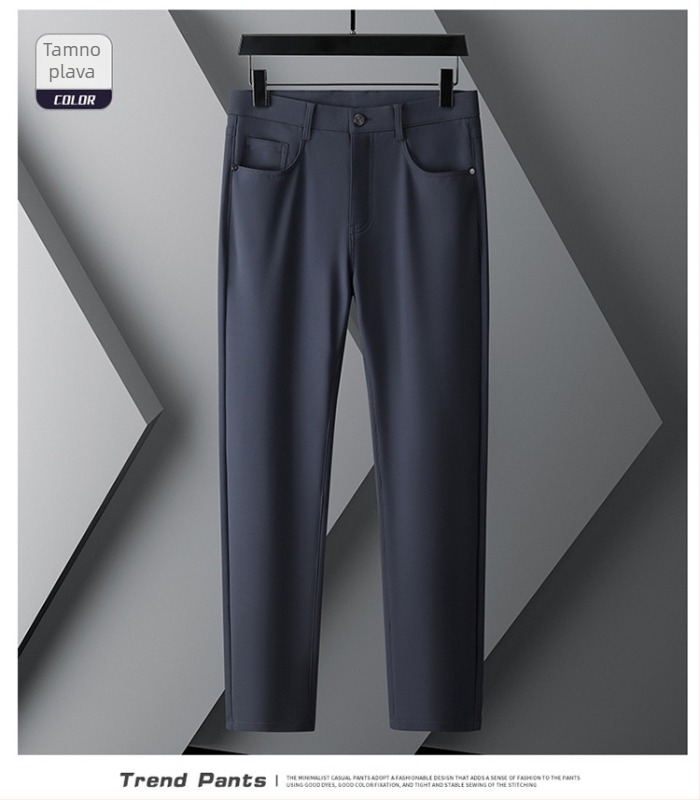 Muške ravne hlače za poslovni casual stil, srednji pojas, s kaiš, zatvarač, debela zimska tkanina, mikroelastičnost, džakard uzorak