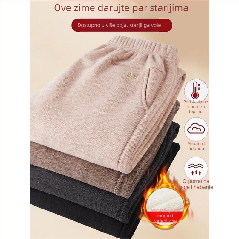 Ženske zimske hlače s flisom, visokim strukom, ravnim krojem, duge hlače za starije žene