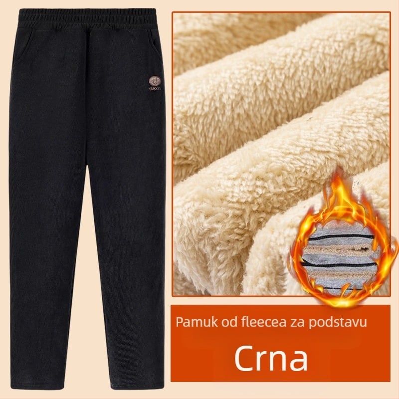 Ženske zimske široke hlače od poliestera, debele i tople s izvezenim detaljima, casual/osnovni stil, zima 2025