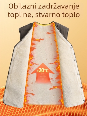 Muška bez rukava vesta za srednju dob, zimska verzija 2025, punilo od poliestera, podstava acetat, glavni materijal poliester, zatvaranje snap kopčama, umetnute džepove, slobodan kroj