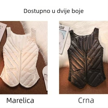 Ženski prsluk s perjem, lagan i kratak, za jesen i zimu, uskog kroja, topao