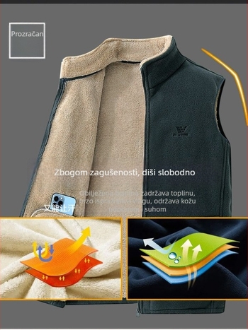 Muška jakna s flis podstavom za zimu, debeli flis, stojeći ovratnik, zatvarač, vezeni detalji