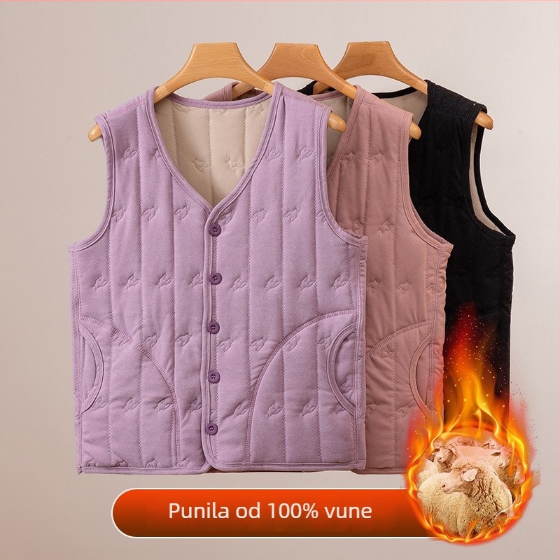 Ženska vest s fleece podstavom, jesen-zima 2025, elegantan gradski stil, uzorak houndstooth, tkanina viskozno-poliester (90–95% poliester), srednja dužina