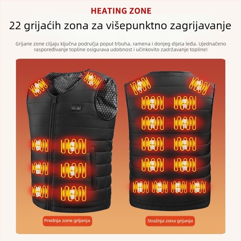Unisex električna vesta bez rukava s USB punjenjem i pametnim upravljanjem temperaturom, V-izrez, zimska vesta