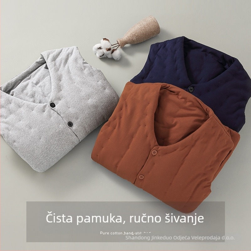 Zimsko pamučno puf vest za muškarce srednje dobi i starije, slobodan kroj, vanjska tkanina od pamuka s pamučnom podstavom