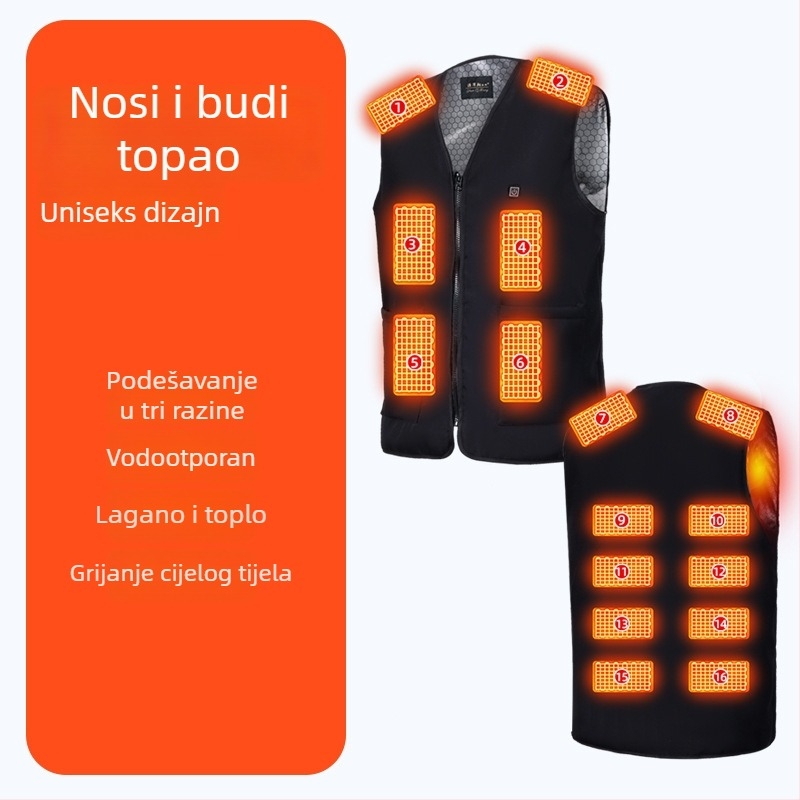 Muški grijani prsluk sa 16 zoni za zimu – pametno električno grijanje