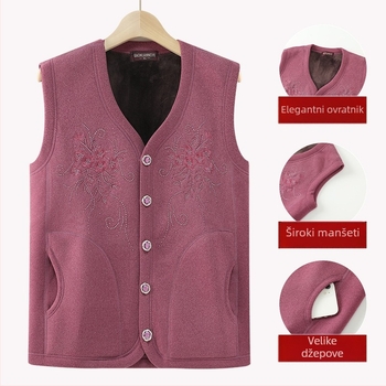 Ženska zimska vest s flis podstavom - casual stil, za starije žene, poliester preko 95%, standardna duljina 50–65 cm