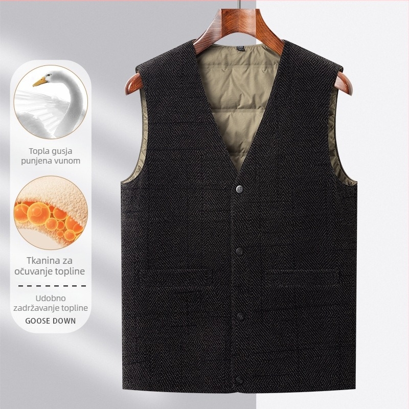 Muški zimski vest s gusjim downom 91-95% ispune, debela izolacija, V-izrez, prednji zip, prednji džepovi