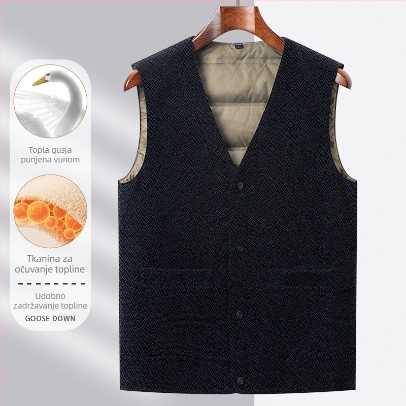 Muški zimski vest s gusjim downom 91-95% ispune, debela izolacija, V-izrez, prednji zip, prednji džepovi