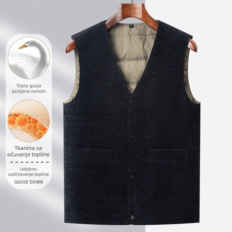 Muški zimski vest s gusjim downom 91-95% ispune, debela izolacija, V-izrez, prednji zip, prednji džepovi