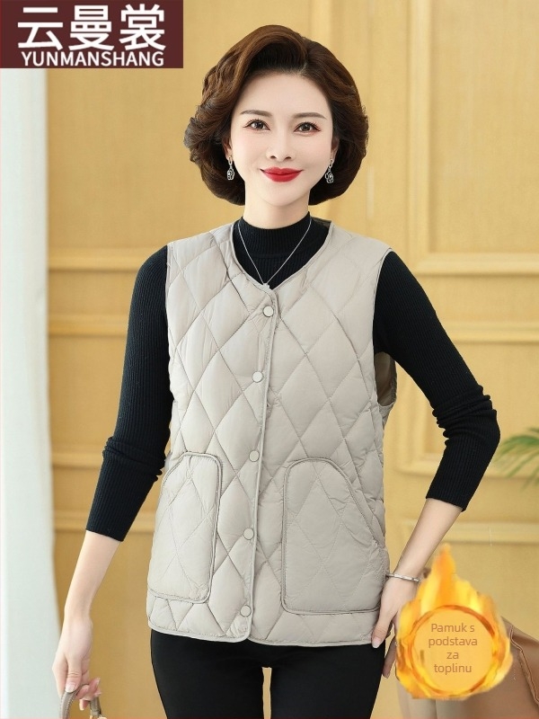 Poliesterska jakna-vest za žene srednje i starije dobi, okrugli izrez, casual stil, normalna duljina 50–65 cm